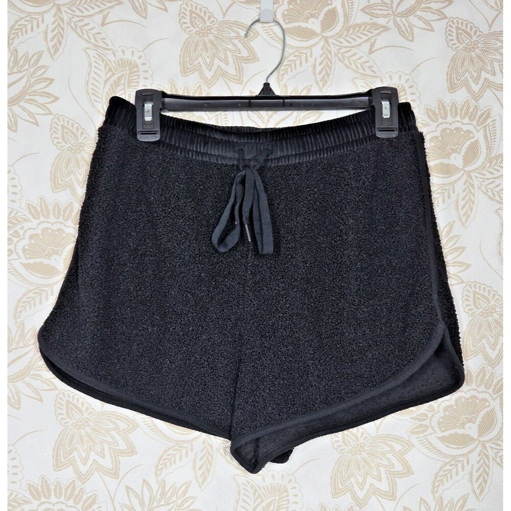 Victoria's Secret On Point Elastic Waist Drawstring Fleece Short Black Teddy MED